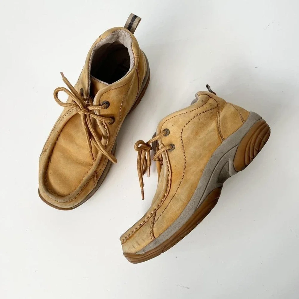 Vintage Chunky Tan Suede Leather Boat Shoe Ankle Boots‎ Shoes 8.5 women's